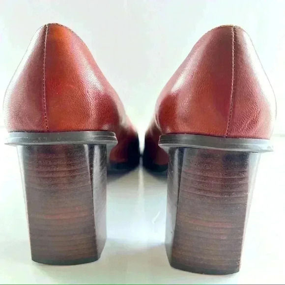 LUCA FERRI VINTAGE LEATHER BLOCK HEEL SQUARE TOE BROWN  BURGUNDY SHOES SIZE 9M - Picture 4 of 13